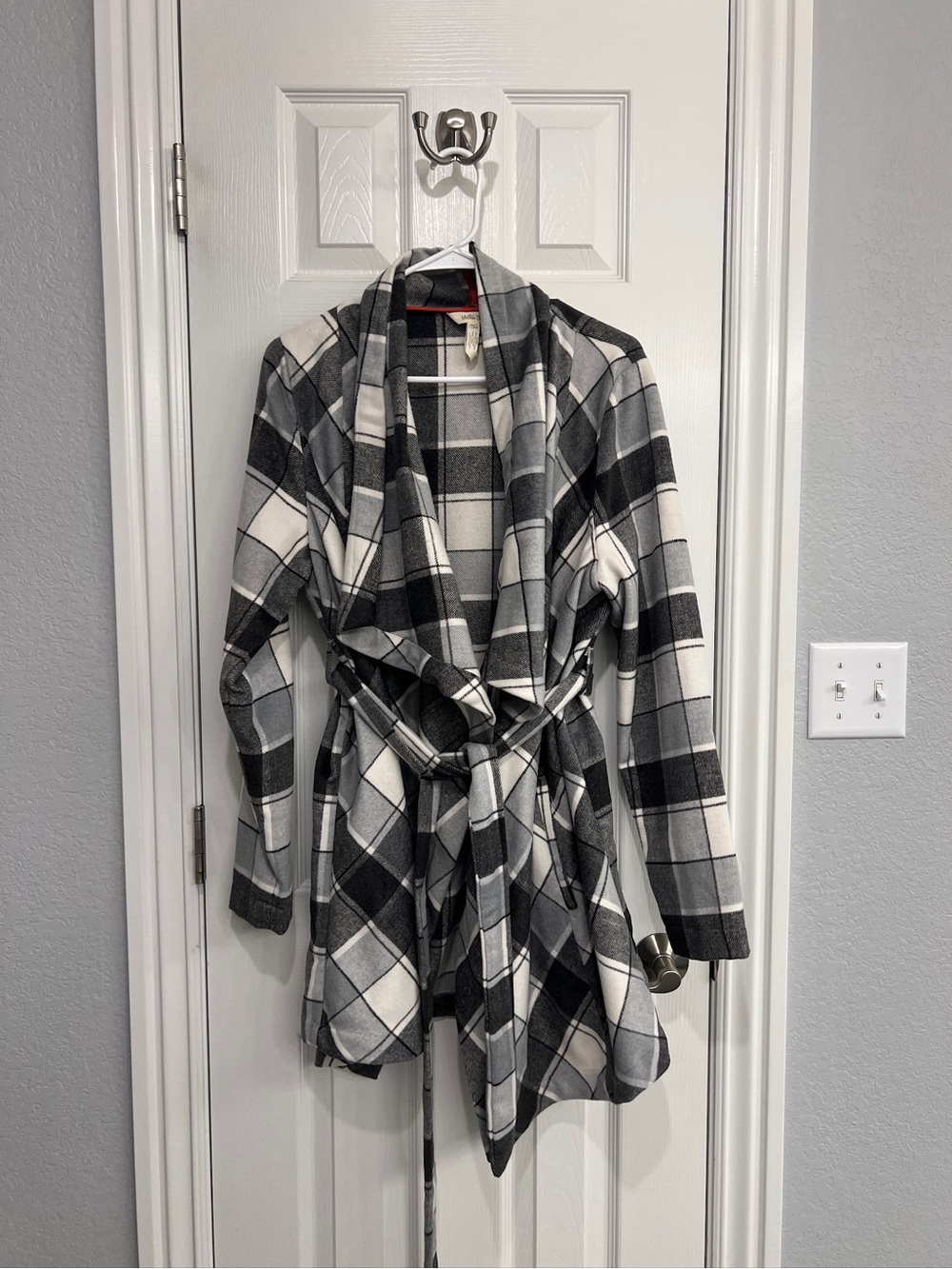 Matilda Jane Black & White Plaid Wrap Trench Coat with Belt